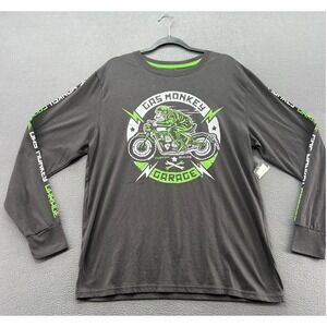 Gas Monkey Garage Shirt Mens Sz L Long Sleeve Charcoal Gray Neon Green Graphic